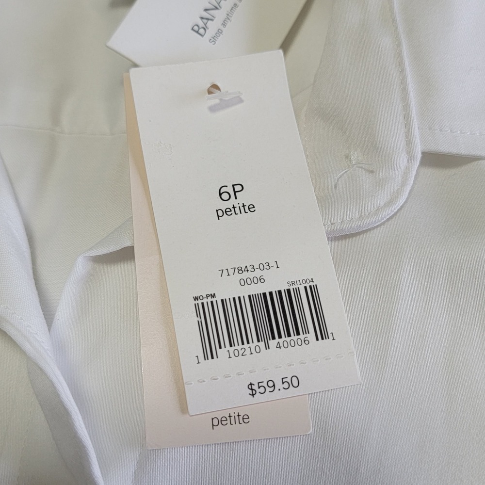 NWT Banana Republic Button Down Shirt White Women's 6P Preppy Tailored Office - Picture 7 of 12